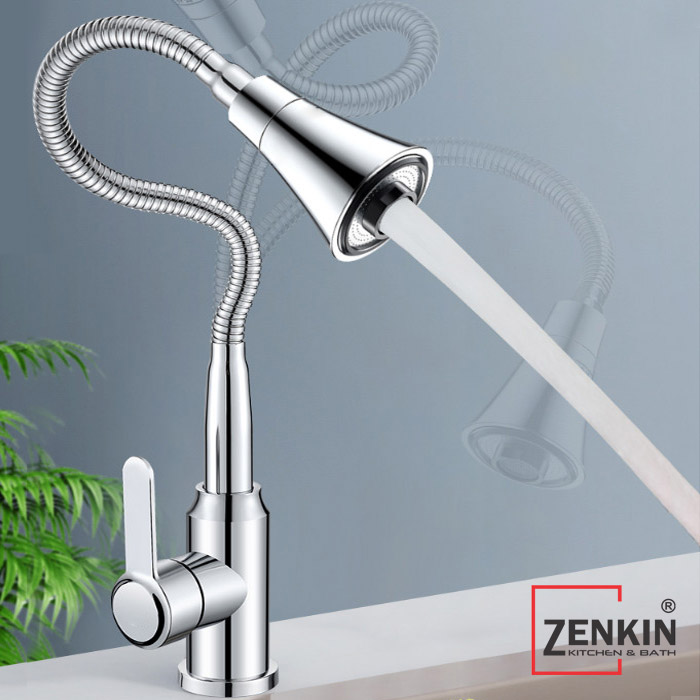 Vòi rửa chén bát nóng lạnh thân mềm inox Zenkin ZK25016