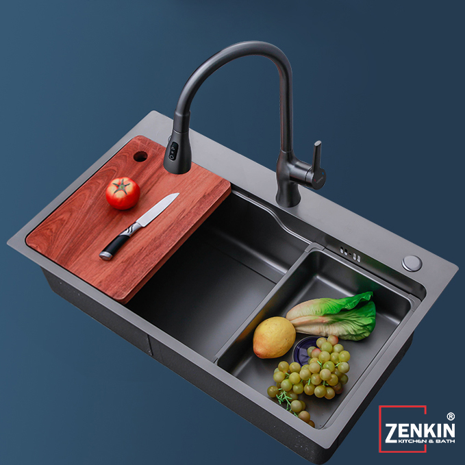 Chậu rửa chén, bát 1 hố Zenkin kitchen sink ZK7545F-201Black
